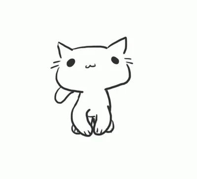 a gif showing a drawing of a happy cat dancing and making biscuits