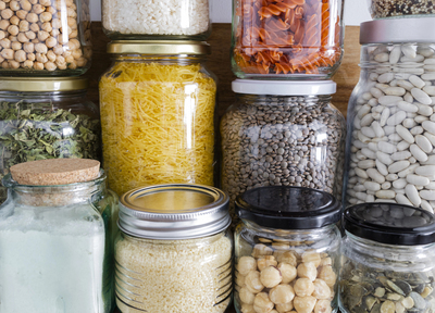 Dry food in glass jars