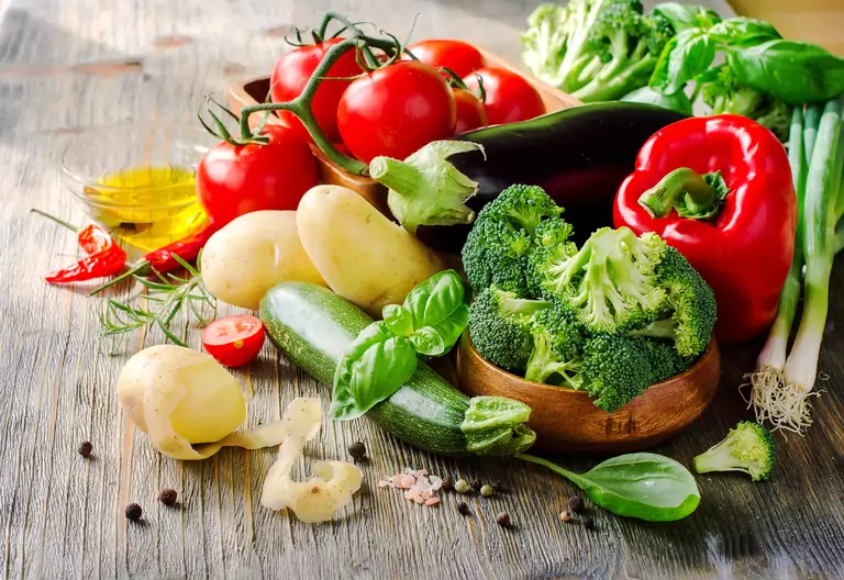 Fresh veggies on a table ready to be cooked