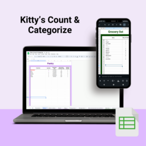A mockup showing the food inventory spreadsheet on a laptop screen and a smartphone screen